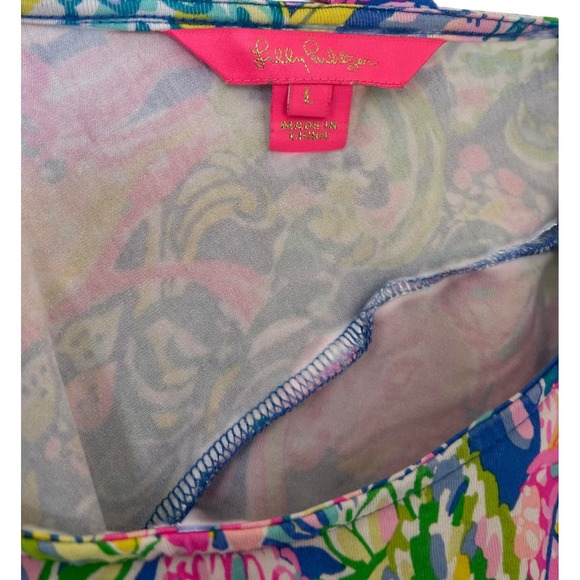 Lilly‎ Pulitzer Elana Shift Dress Pink Blue Green Pattern 3/4 Sleeve Size L - Picture 3 of 3